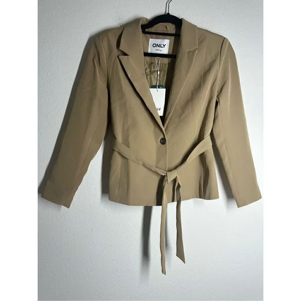 NWT Only Women’s Belted Lined 1 Button Tan Blazer Size 6